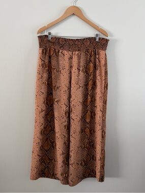 Smocked Waist Snake Print Wide Leg Pant
